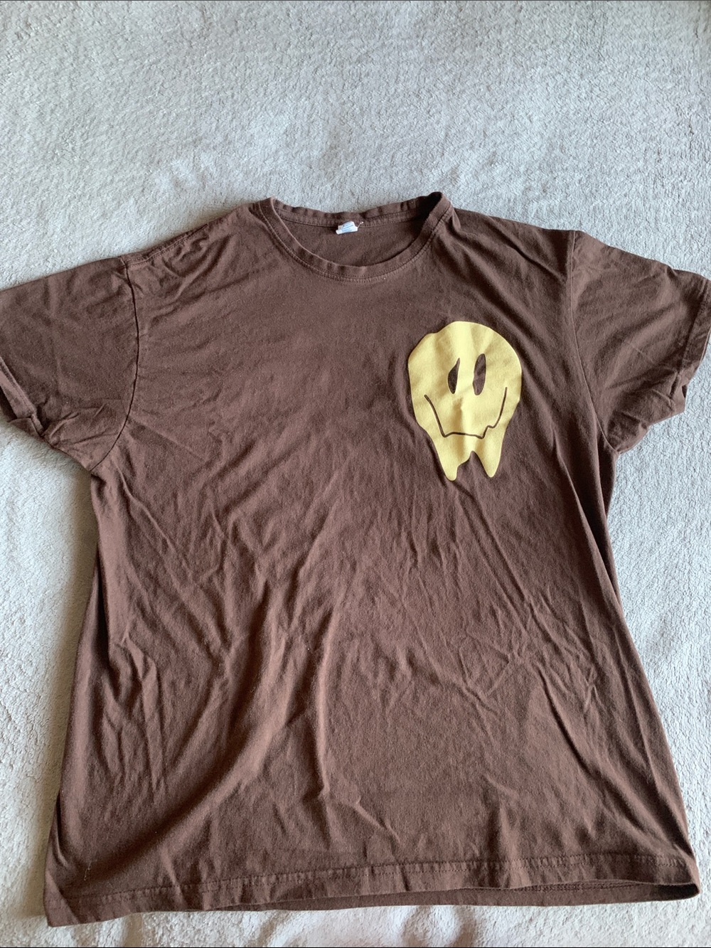 Brown Tee with Yellow Melting Smiley Graphic